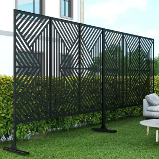 47-inches W x 72-inches H Black Galvanized Sheet Screen Outdoor and lndoor Divider for Balcony Patio Garden Room Divider (Mountain Type) image {4}