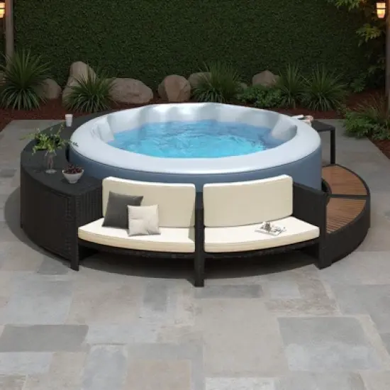 Outdoor Patio Rattan Spa Surround Frame Sofa Set with Storage Spaces, Bench and Cushions image {16}