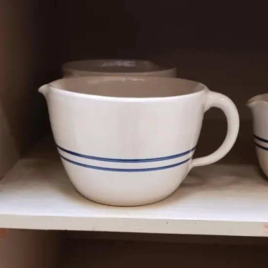 Martinez Pottery Heritage Blue Stripe Stoneware Batter Bowl Handmade 12 Cup image {4}