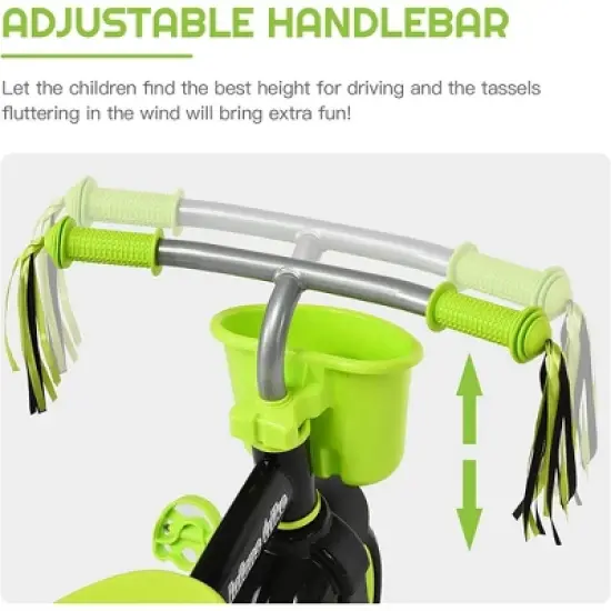 Costway Kids Tricycle Rider with Adjustable Seat Storage Basket Premium Quiet Wheels Non-Slip Handle Red\Green image {5}