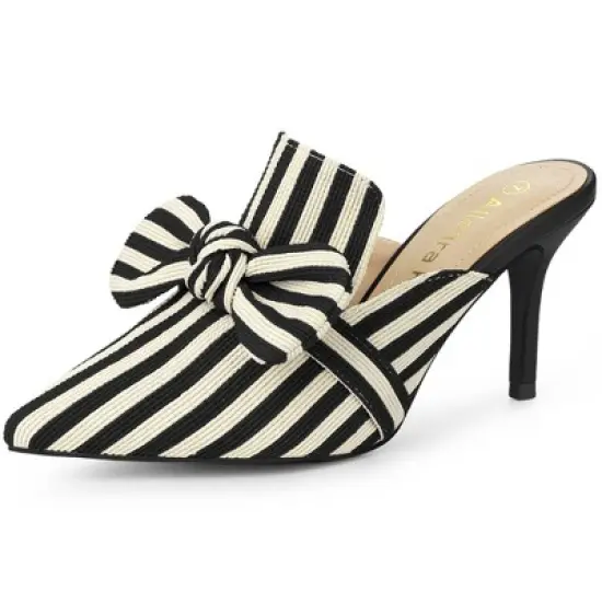 Allegra K Women's Stripe Bow Slip on Stiletto Heel Slides Mules image {6}