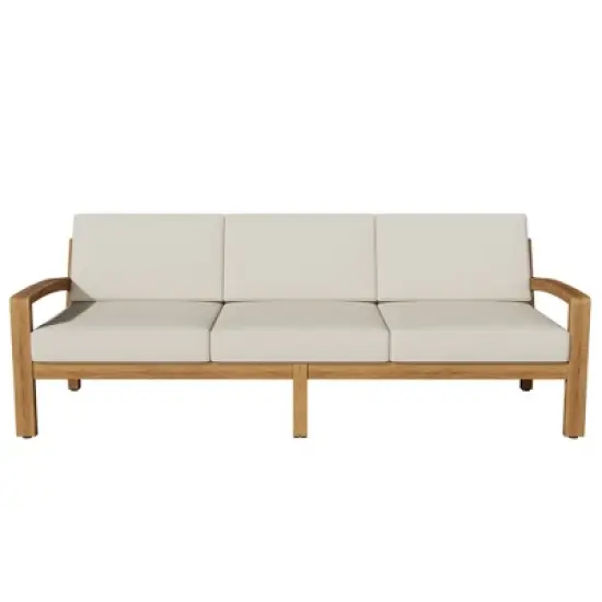 78" Outdoor Patio L-Shaped Acacia Wood Sectional Sofa Set with Coffee Table and Ottoman image {4}