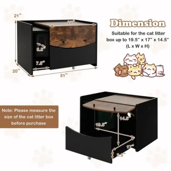 Tangkula Cat Litter Box Enclosure w/ Pull-out Drawer Flip Door Rolling Caster Indoor Black image {8}