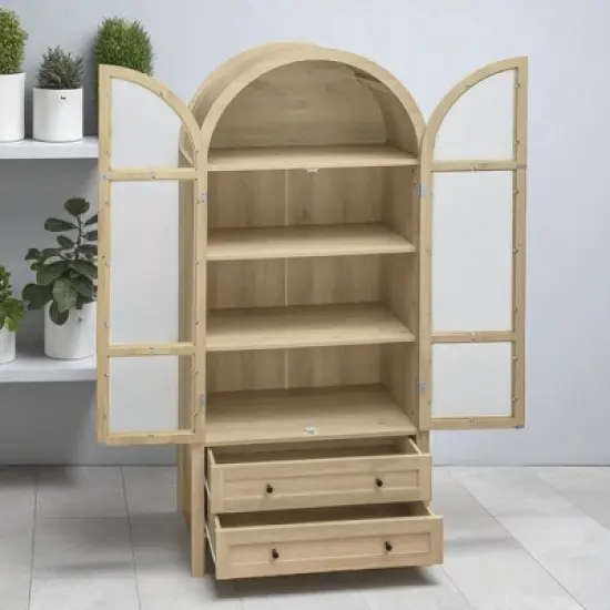 70.28" Tall Arched Kitchen Pantry Cabinet with Acrylic Doors, Adjustable Shelves, Drawers, Modern Farmhouse Storage Hutch for Kitchen, Dining Room image {3}