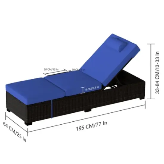 Outdoor Patio Chaise Lounge Chairs Set of 2, PE Wicker Pool Recliners with Adjustable Backrest, Storage Shelf and Cushions image {4}