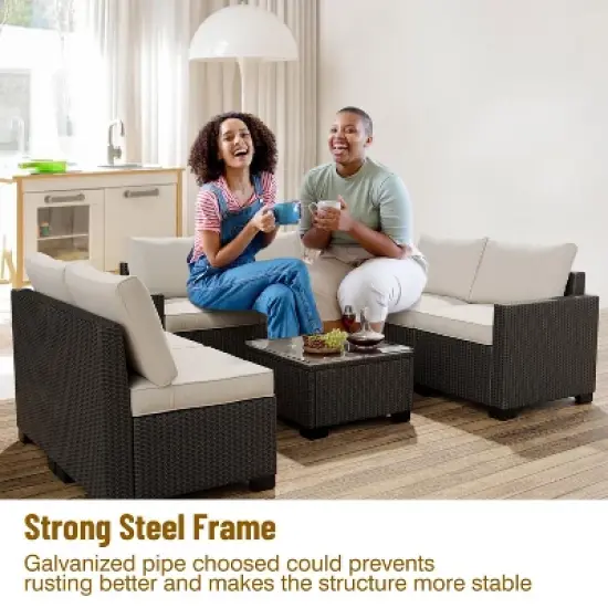 Garvee Outdoor Patio Furniture Set, 8 Piece Patio Rattan Sectional Couch Set,Wicker Patio Conversation Sets with with Storage Box & Glass Top Table image {1}