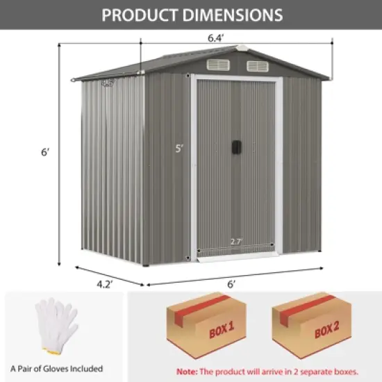 Tangkula 6' x 4' Outdoor Storage Shed Weather Resistant Galvanized Steel Shed with Tilted Roof Lockable Sliding Doors & 4 Air Vents image {8}