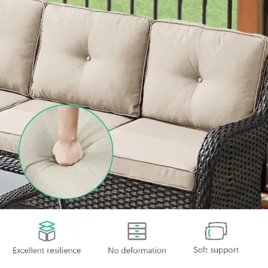 POCASSY 5PCS Outdoor Furniture Set with 30" Propane Fire Pit Table, Outdoor L Shaped Couch Set with All Weather Wicker Sectional Sofa and Swivel Chair image {5}