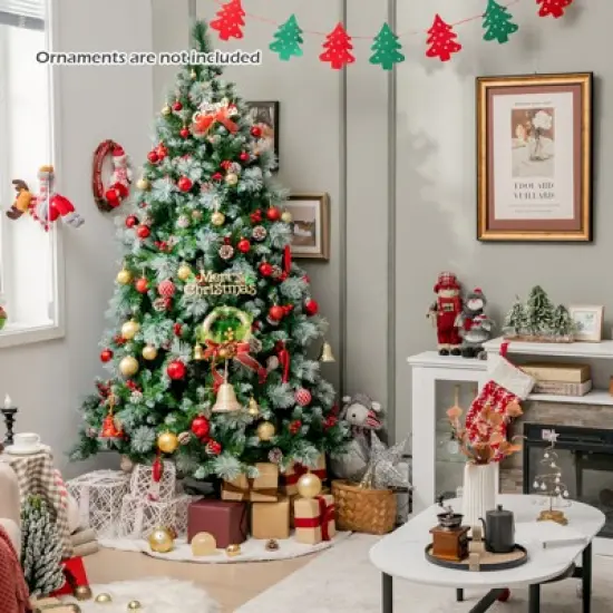 Costway 7 FT Pre-Lit Artificial Christmas Tree Hinged with Pine Needles 400 LED Lights image {1}