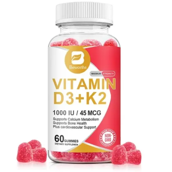 B Beworth Natural Vitamin D3 + K2 Gummies, 60 Gummies image {7}