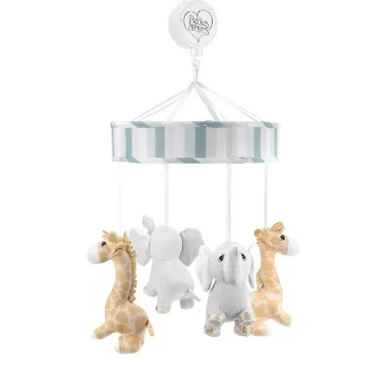 Everyday Kids Precious Moments Noah&rsquo;s Ark Crib Mobile &ndash; Elephant & Giraffe, Teal/Gray, Lullaby Music, Safari Nursery D&eacute;cor for Boys image {2}