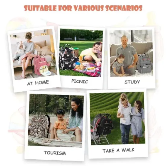 Itopfox Large Capacity Diaper Backpack for Travel with Changing Pad, Stroller Straps & Pacifier Case, Black image {2}