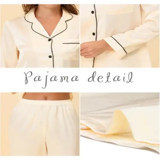 cheibear Womens Pajama Lounge Sleepwear Button Down Tops and Pants Satin Pjs Set image {3}