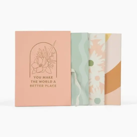 3pc Boxed Floral 'You Make World..' Notepad Trio Set: Garven Lined Paper Journal & Notebooks, Soft Cover, 6x8 Inches image {1}