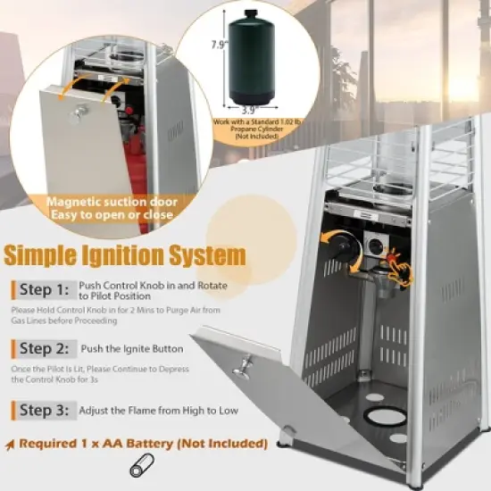 Costway 35'' Portable Tabletop Pyramid Patio Heater Stainless Steel Propane gas 9500 BTU image {7}