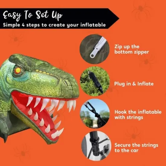 Joyfy 3.6 FT Halloween Inflatable Outdoor Decorations, Animated Dinosaur Trunk or Treat Car Inflatable with LEDs for Halloween Party Yard Decoration image {6}