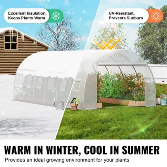 VEVOR Walk-in Tunnel Greenhouse, 19.4x9.7x6.5 ft Hoop House Greenhouse Tunnel with Galvanized Steel Frame, White PE Cover, 12 Windows image {4}