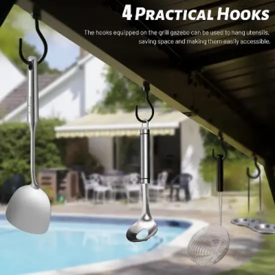 PAGED Aluminum BBQ Outdoor Gazebo Metal Frame with Shelves Serving Tables, Permanent Double Roof Hard top Gazebos image {3}