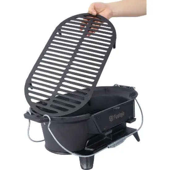 Oval/Rectanglar Cast Iron Outdoor Table Grill Charcoal Tabletop Griddle for Camping,Parties,Portable BBQ Enamel-Coated Skillet with Grab Handle image {3}