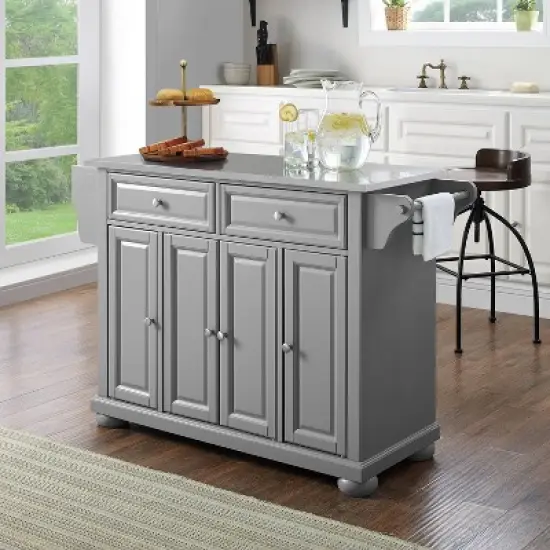 Alexandria Stainless Steel Top Kitchen Island/Cart Gray/Stainless Steel - Crosley image {3}