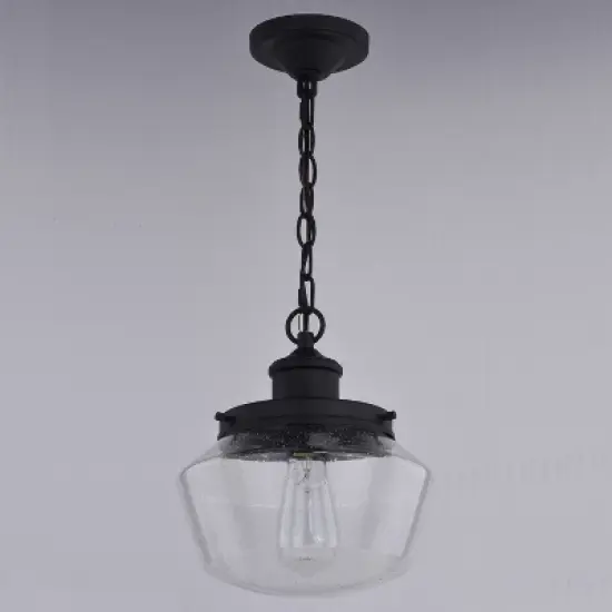 VAXCEL Collins 1 Light Black Farmhouse Outdoor Pendant Clear Schoolhouse Glass image {7}