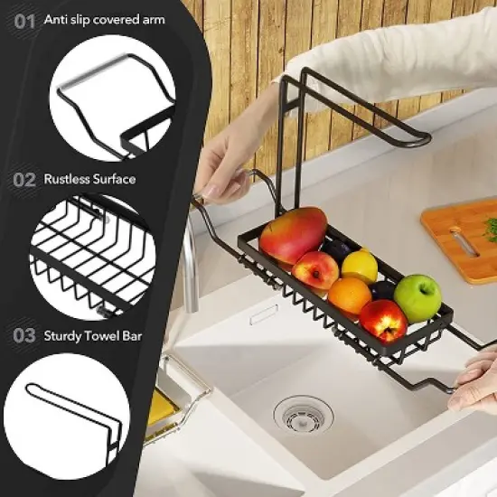 Large black sink pull-out basket, suitable for kitchen sinks,sturdy and durable image {1}