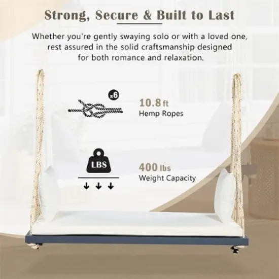 COWLOWN Acacia Wood Hanging Swing Chair, Porch Swing with Cushion & Pillows, 400lb Capacity image {1}