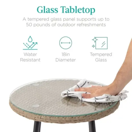 Best Choice Products 3-Piece Outdoor Wicker Bistro Set Patio Chat Conversation Furniture w/ 2 Chairs, Side Table image {4}