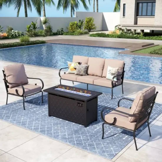 Captiva Designs 4pc Extra Large Metal Outdoor Patio Fire Pit Set with Pattern-back Chairs image {11}
