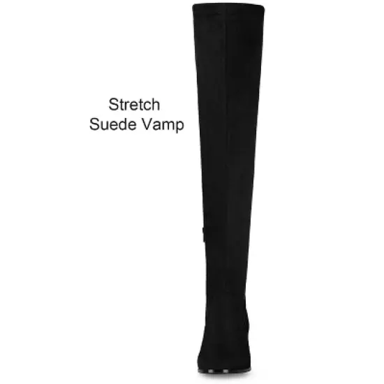 Allegra K Women's Round Toe Chunky Heel Over The Knee High Boots image {2}