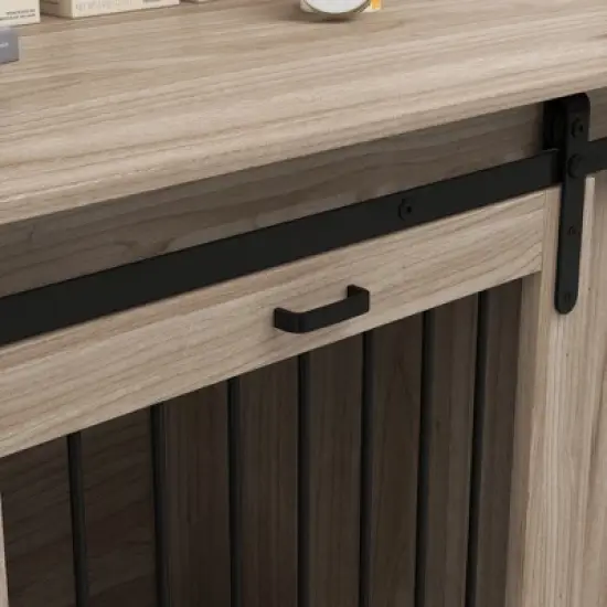 PawHut 71" Dog Crate Furniture with Removable Divider for 2 Small Dogs or 1 Large Dog, Dog Kennel Furniture with Storage, Double Doors image {4}