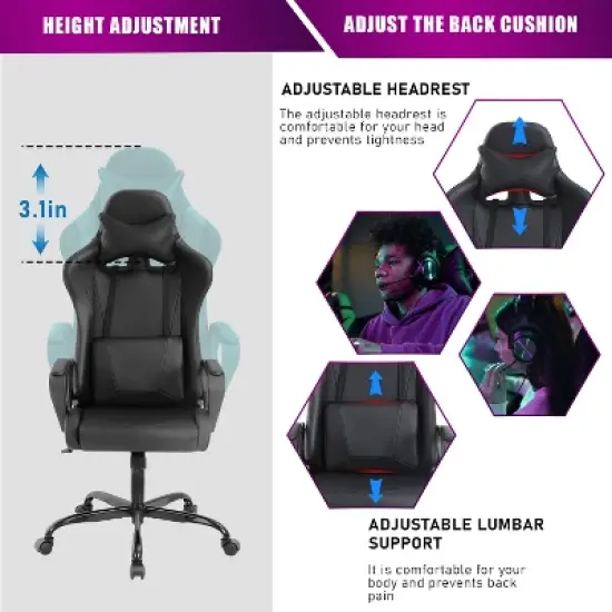 BestMassage Gaming Desk Chair Office Chair Computer Chair with Armrests 360&deg; Swivel Lumbar Support Executive Task Chair for Adults image {2}