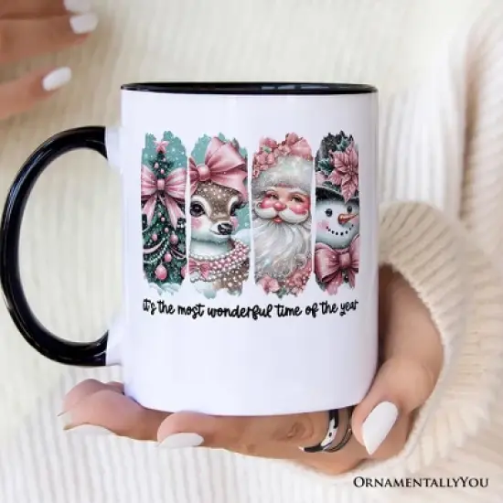 Coquette Pink Christmas Mug, It's The Most Wonderful Time Of The Year Vintage Gift (Non-Custom Only)| OrnamentallyYou image {2}