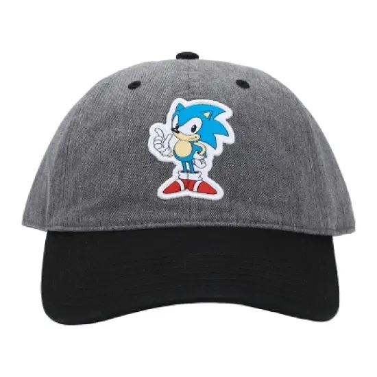 Sonic the Hedgehog Heather Gray Baseball Hat with Black Bill and Woven Label image {1}