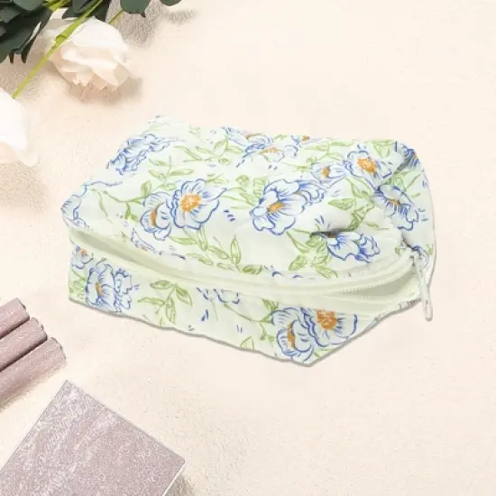 Unique Bargains Floral Quilting Makeup Bag Blue Green 1 Pc image {2}
