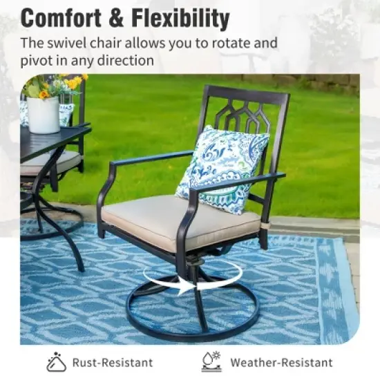 Captiva Designs 7pc Patio Dining Set with Geometric Pattern Rectangular Table & Metal Arm Chairs image {3}