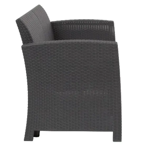 Flash Furniture Faux Rattan Loveseat with All-Weather Cushions image {7}