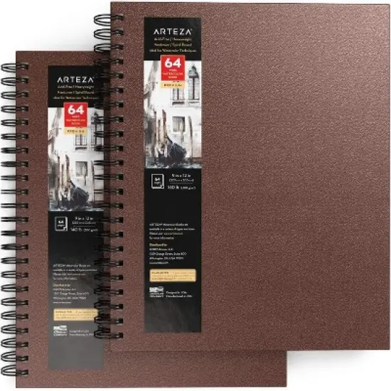 Arteza Watercolor Paper Pad, Spiral-Bound Hardcover, Brown, 9"x12" - 2 Pack image {1}