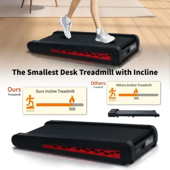 SEVOBAL Walking Pad Running 2.55HP Cushioned Belt 7&deg; Incline Portable Treadmill Spacious Surface Under Desk Home Gym Office, Red, 38"*20.9"*6.5" image {2}