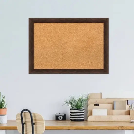 27"x19" Narrow Wood Frame Cork Board Warm Walnut - Amanti Art image {5}