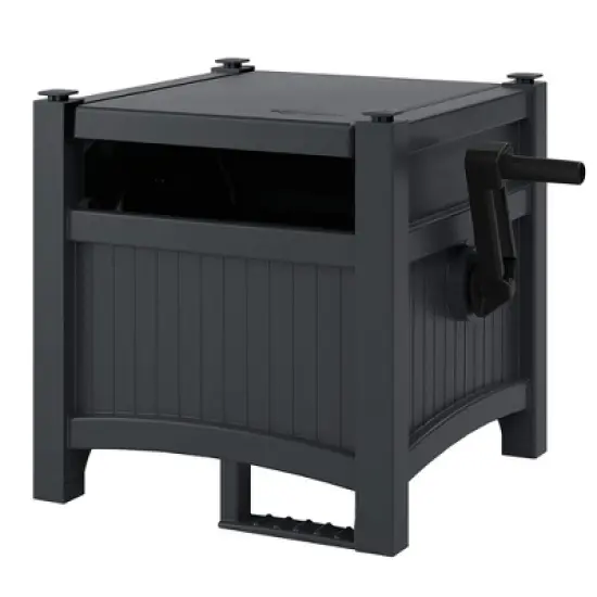 Suncast Hideaway 100' Capacity Resin Garden Hose Reel for 5/8" Hoses with Stay-Up Lid & Crank Handle for Hassle-free Outdoor Storage, Cyberspace image {1}