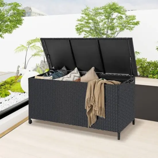 WELLFOR 85gal Outdoor Storage Container with Waterproof Liner and Universal Wheels Black image {1}