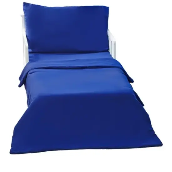 EVERYDAY KIDS 4 Piece Toddler Bedding Set - Includes Comforter, Flat Sheet, Fitted Sheet and Reversible Pillowcase - Solid Navy image {5}