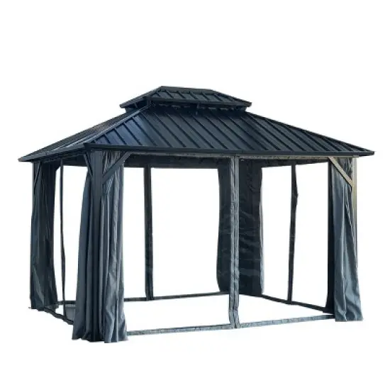 Durable 10' x 12' Hardtop Gazebo with Galvanized Steel Roof, Sturdy Aluminum Frame, Mosquito Netting, and Weather-Resistant Curtains-Coolbibila image {2}