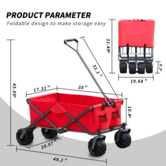FURNIinspire Outdoor Serving Carts Park Garden Cart Tool Customized Color Folding Camping Trolley Outdoor Picnic Beach Wagon, Red, 37.8"*21.2"*34.45" image {2}