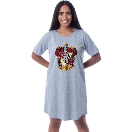 Harry Potter Womens' Hogwarts All Houses Nightgown Sleep Pajama Grey image {3}