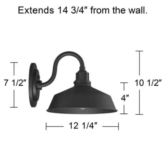 Franklin Iron Works Arnett Rustic Industrial Farmhouse Outdoor Barn Light Fixtures Set of 2 Black Dusk to Dawn Gooseneck 10 1/2" for Exterior Deck image {6}