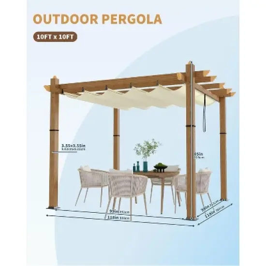 Aluminum Pergola w/ Retractable Canopy - Heavy-Duty UV-Resistant for Deck, Backyard image {1}