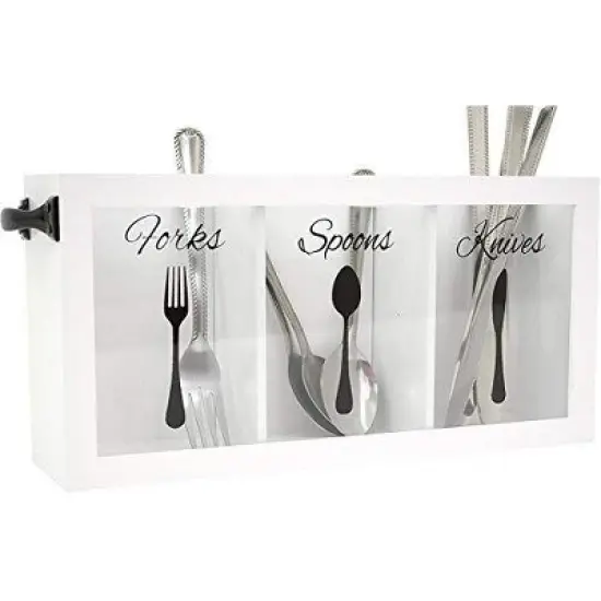 Blu Monaco Wooden Flatware, Cutlery,Kitchen Utensil & Silverware Caddy Organizer Bin Holder for Forks, Spoons, Knives - Perfect for Kitchen Countertop image {10}