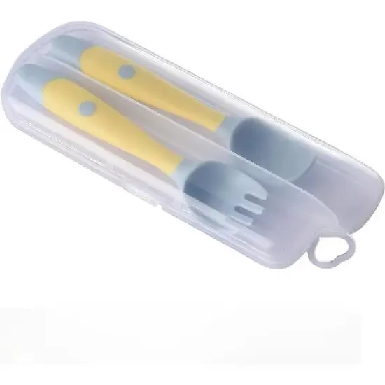 Childlike Behavior Silicone Baby Utensils Spoons Forks Sets with Travel Case, Yellow image {2}